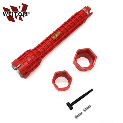 WEITARI® Faucet and Sink Installer Tools, Plumbing Tool Plumber Sink Wrench Installation Pipe Extractor 8-in-1 Multifunctional Wrench for Plumbing Toilet Bowl Bathroom Kitchen (Red)