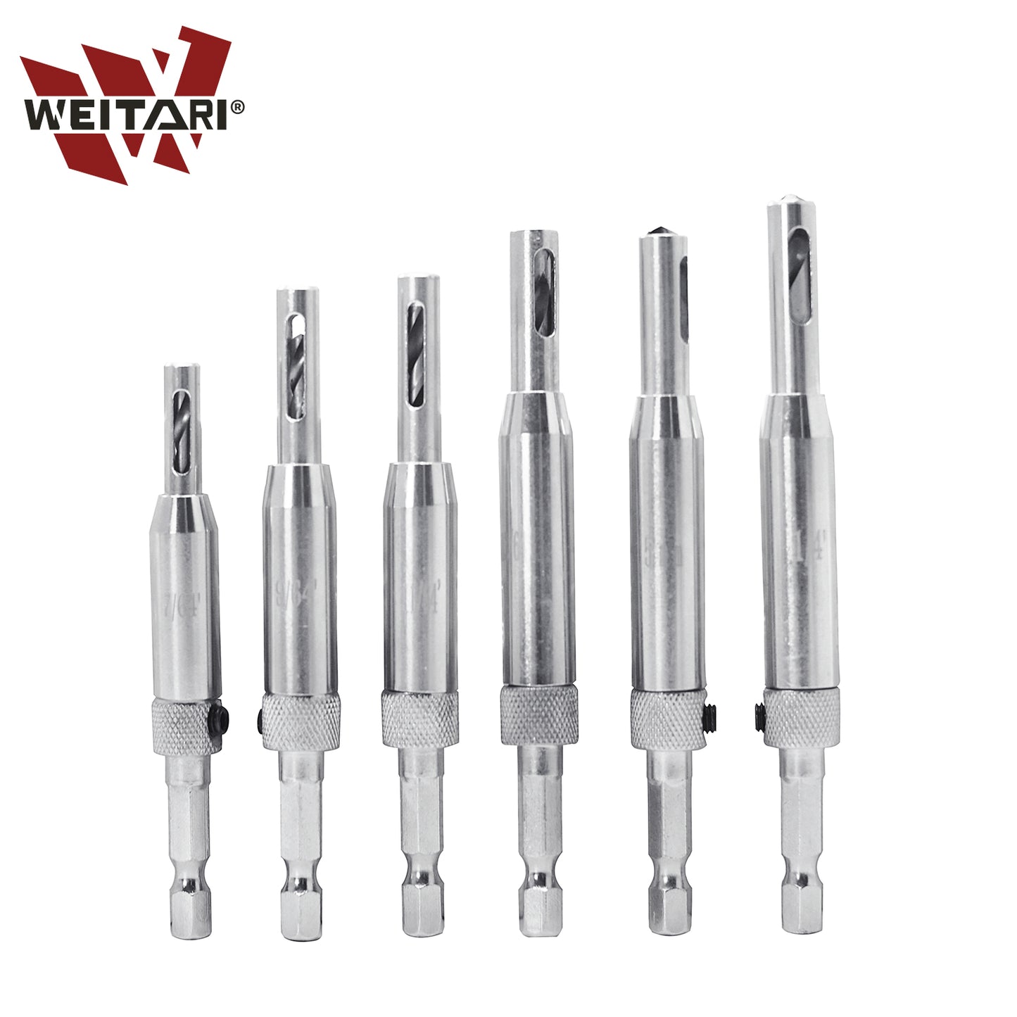 WEITARI 7pcs Self Centering Drill Bit with Hex Key, Hinge Set Tools Hole Alignment Bits 5/64'' 7/64'' 9/64'' 11/64'' 13/64'' 5mm 1/4'' for Woodworking Steel Metal