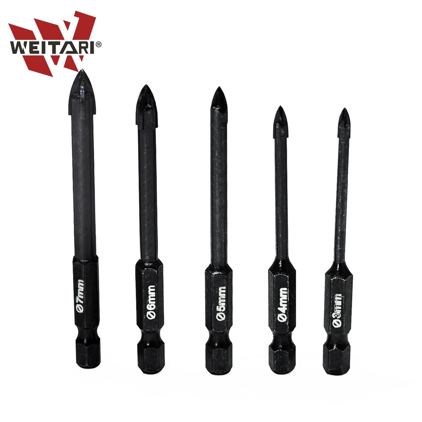 WEITARI® 3/4/5/6/7mm Cross Hex Tile Wall Drill Bits