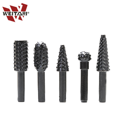 WEITARI 5pcs Rotary File Burr Cutter, Router Bits Woodworking File Rasp Chisel Drill Bit Rotary Cutting Burr Set with 1/4 Inch Shank for DIY Carving, Polishing, Engraving and Drilling