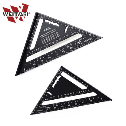 WEITARI 7 inch Rafter Square Triangle Ruler Angle Ruler Aluminum Alloy Double Scale Carpenter Triangle Square Rafter Tool Mensurement Tool for Woodworking and Carpentry