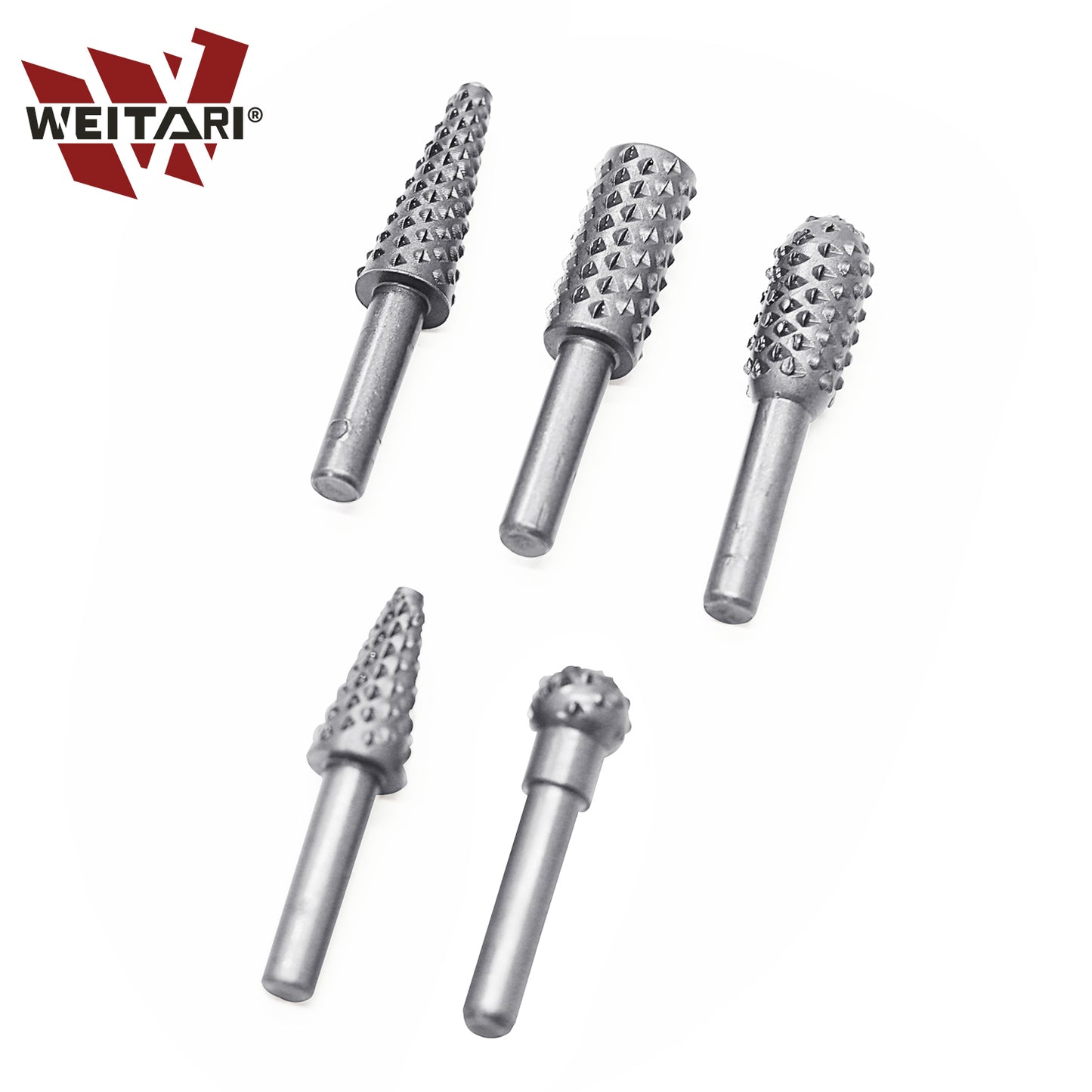 WEITARI 5pcs Rotary File Burr Cutter, Router Bits Woodworking File Rasp Chisel Drill Bit Rotary Cutting Burr Set with 1/4 Inch Shank for DIY Carving, Polishing, Engraving and Drilling