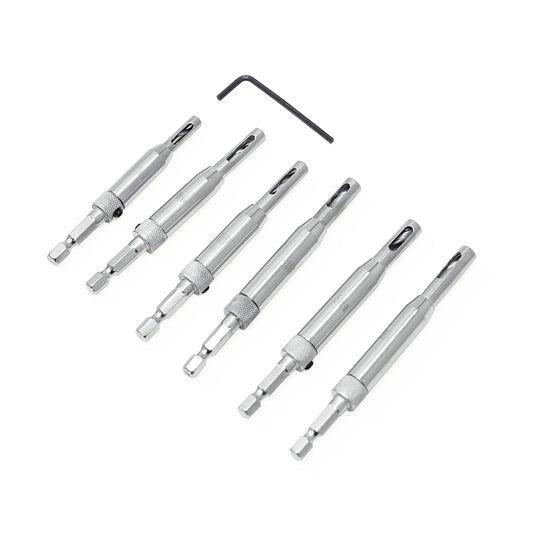 WEITARI 7pcs Self Centering Drill Bit with Hex Key, Hinge Set Tools Hole Alignment Bits 5/64'' 7/64'' 9/64'' 11/64'' 13/64'' 5mm 1/4'' for Woodworking Steel Metal