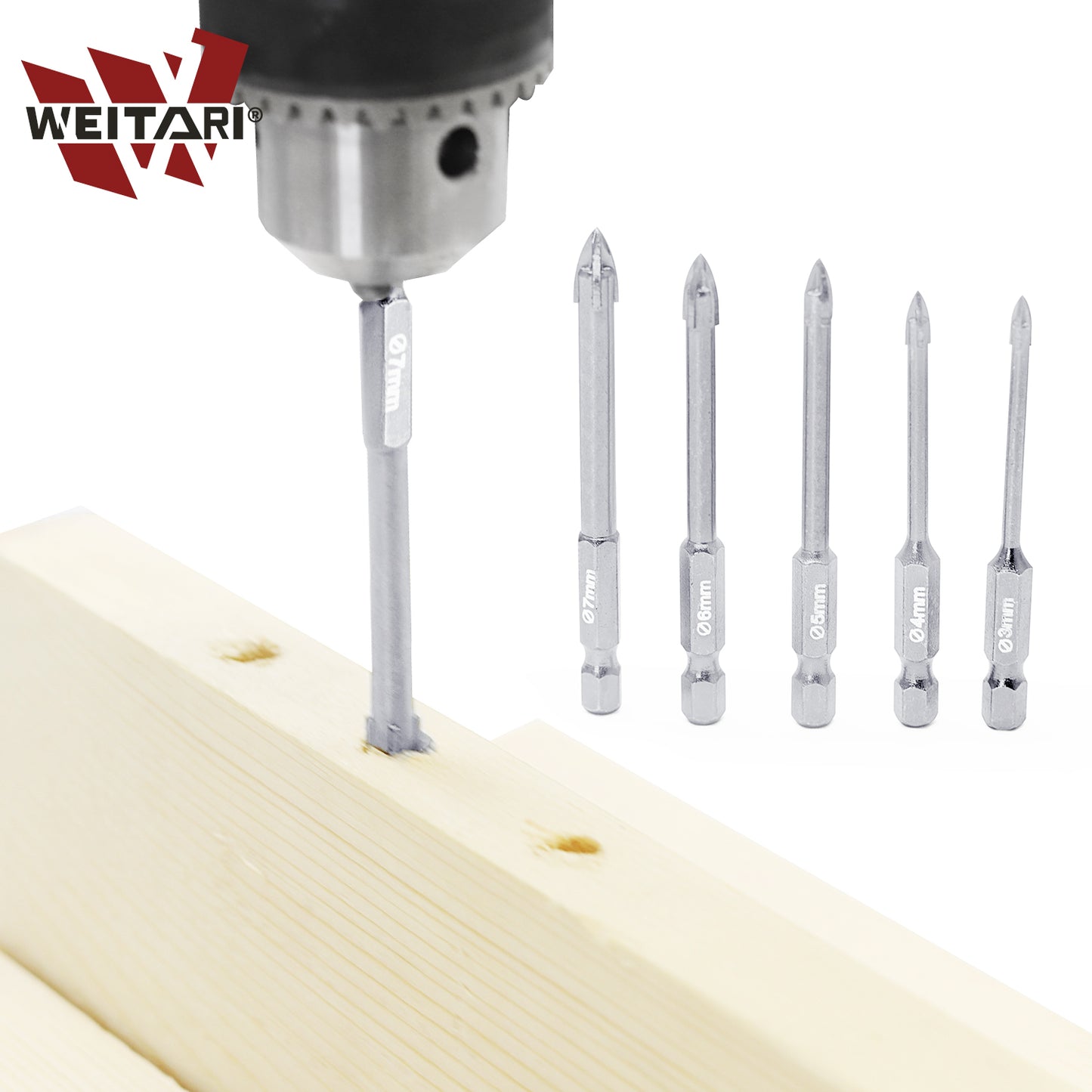 WEITARI® 3/4/5/6/7mm Cross Hex Tile Wall Drill Bits