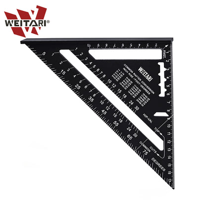 WEITARI 7 inch Rafter Square Triangle Ruler Angle Ruler Aluminum Alloy Double Scale Carpenter Triangle Square Rafter Tool Mensurement Tool for Woodworking and Carpentry