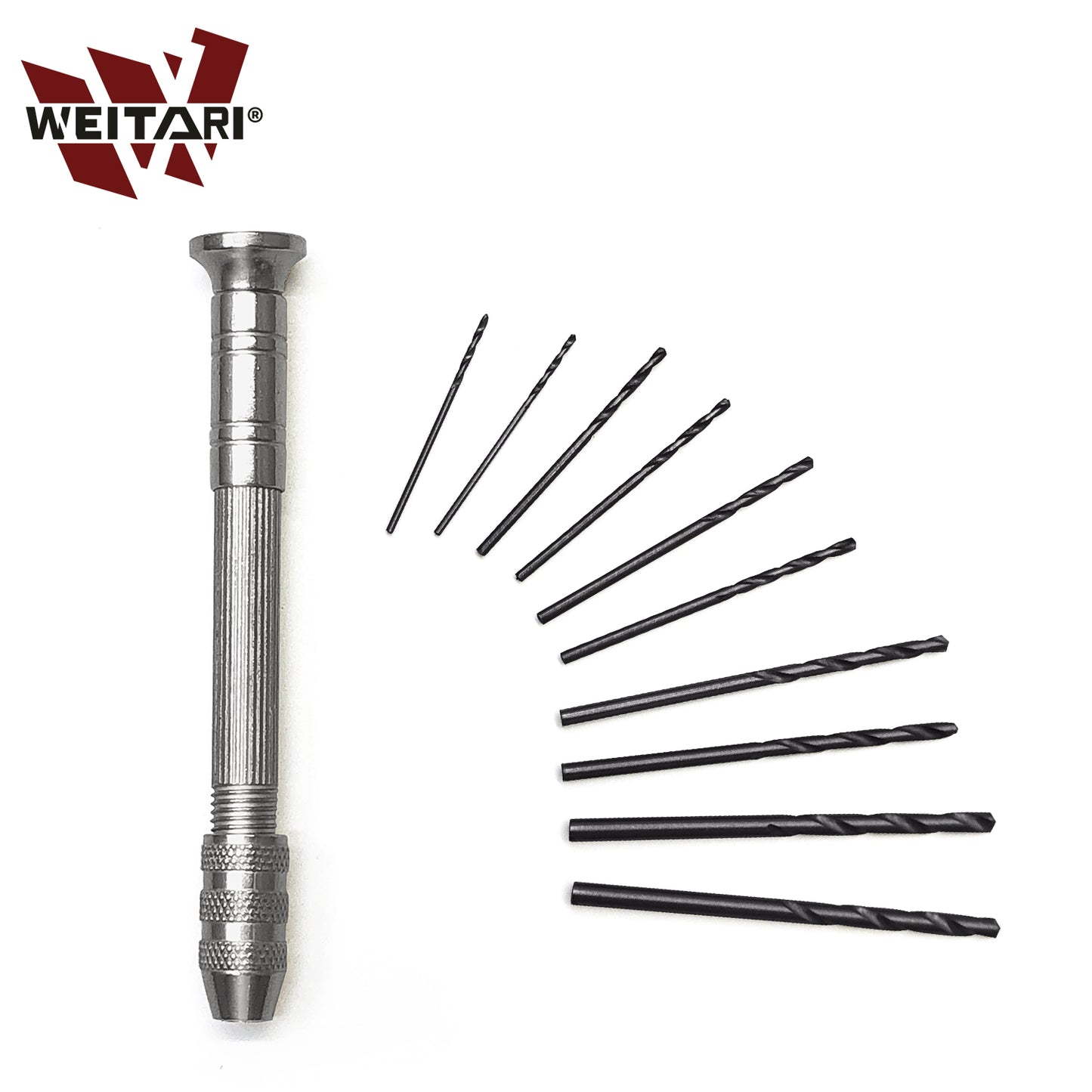 WEITARI® Hand Drill Bit Set, 10pcs 0.8-3.0mm Micro Mini Twist Drills with Precision Hand Drill Rotary Tool for Wood, Jewelry, Plastic Craft DIY