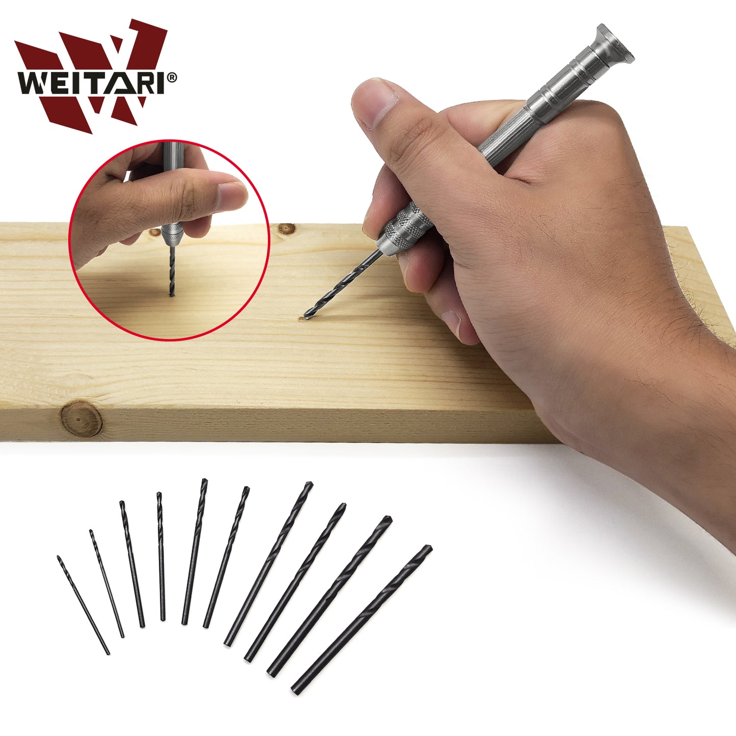 WEITARI® Hand Drill Bit Set, 10pcs 0.8-3.0mm Micro Mini Twist Drills with Precision Hand Drill Rotary Tool for Wood, Jewelry, Plastic Craft DIY