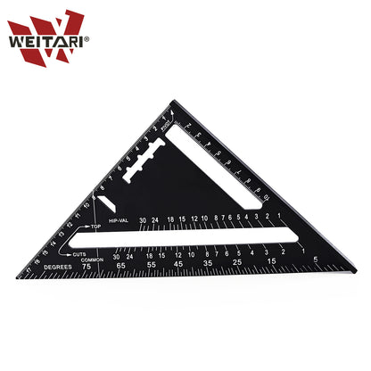 WEITARI 7 inch Rafter Square Triangle Ruler Angle Ruler Aluminum Alloy Double Scale Carpenter Triangle Square Rafter Tool Mensurement Tool for Woodworking and Carpentry