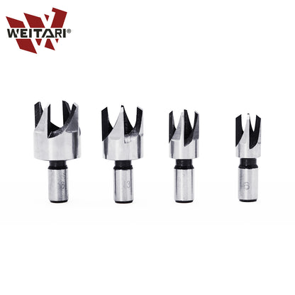 WEITARI 8Pcs Wood Plug Cutter Drill Bit Set Carbon Steel Titanium Coated Woodworking Chamfer Drill Bits Straight and Tapered Taper 5/8" 1/2" 3/8" 1/4" Cutting Tool