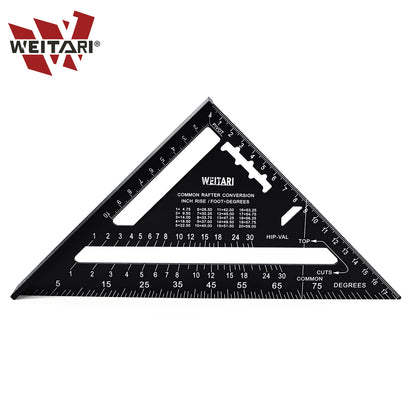 WEITARI 7 inch Rafter Square Triangle Ruler Angle Ruler Aluminum Alloy Double Scale Carpenter Triangle Square Rafter Tool Mensurement Tool for Woodworking and Carpentry