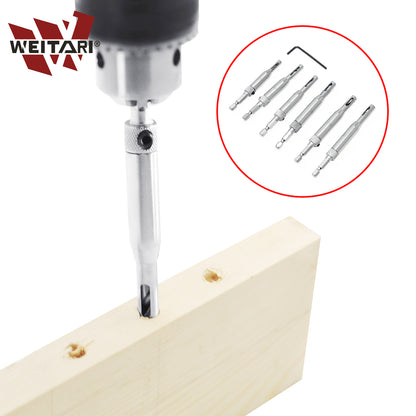 WEITARI 7pcs Self Centering Drill Bit with Hex Key, Hinge Set Tools Hole Alignment Bits 5/64'' 7/64'' 9/64'' 11/64'' 13/64'' 5mm 1/4'' for Woodworking Steel Metal