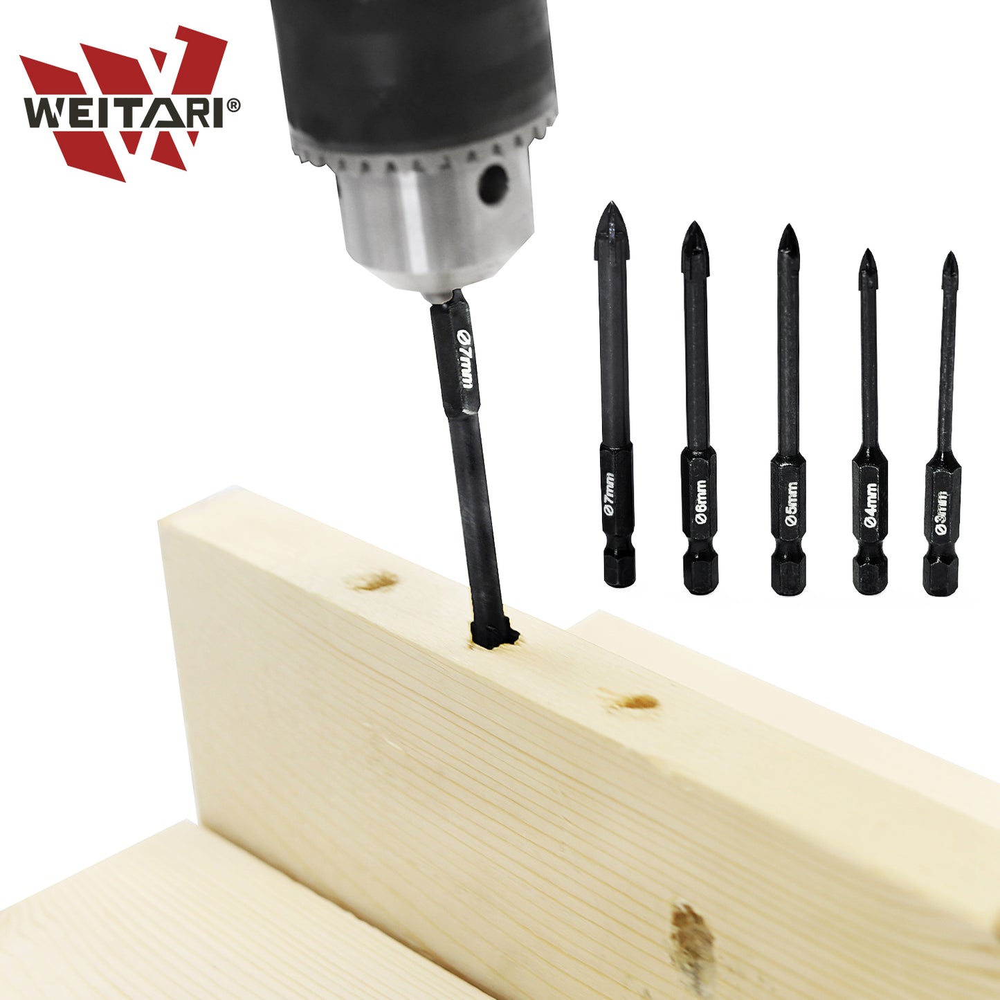 WEITARI® 3/4/5/6/7mm Cross Hex Tile Wall Drill Bits