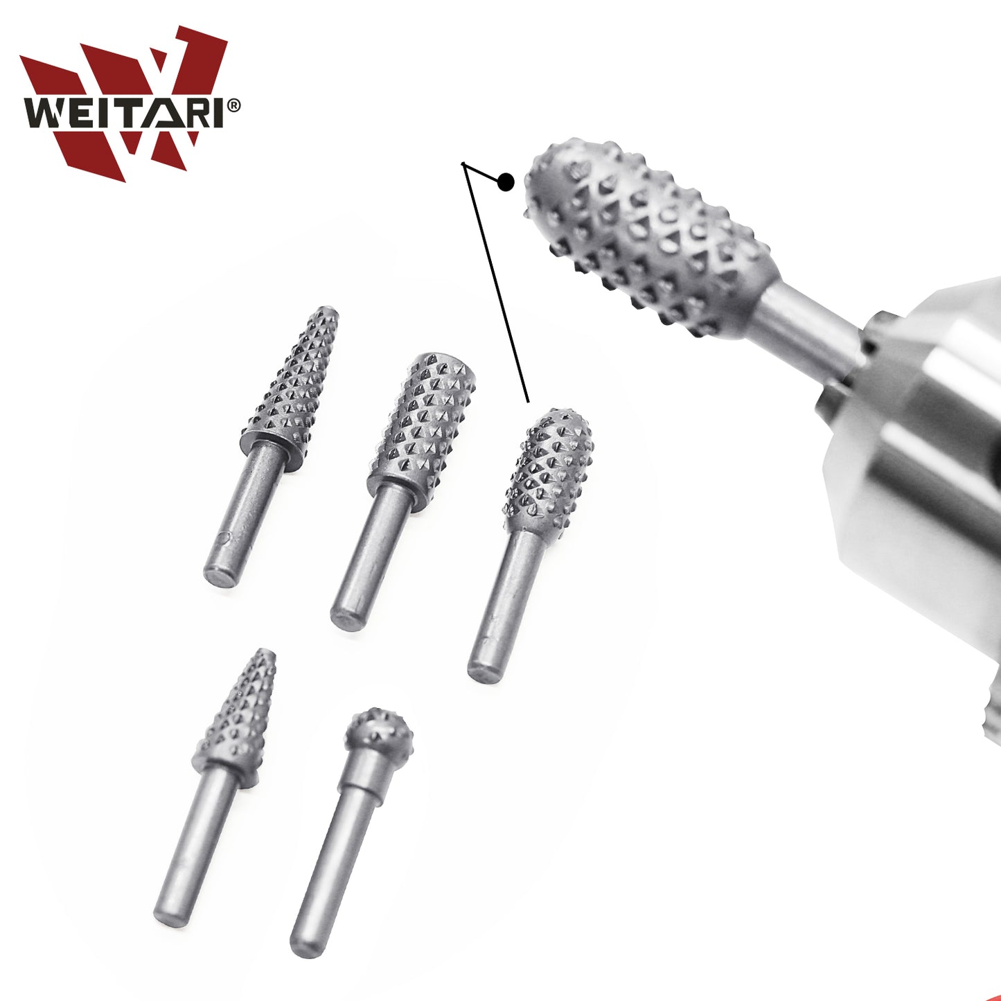 WEITARI 5pcs Rotary File Burr Cutter, Router Bits Woodworking File Rasp Chisel Drill Bit Rotary Cutting Burr Set with 1/4 Inch Shank for DIY Carving, Polishing, Engraving and Drilling