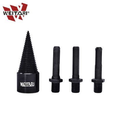 WEITARI Firewood Log Splitter, 3pcs Drill Bit Removable Cones Kindling Wood Splitting logs bits Heavy Duty Electric Drills Screw Cone Driver Hex + Square + Round 32mm/1.26inch