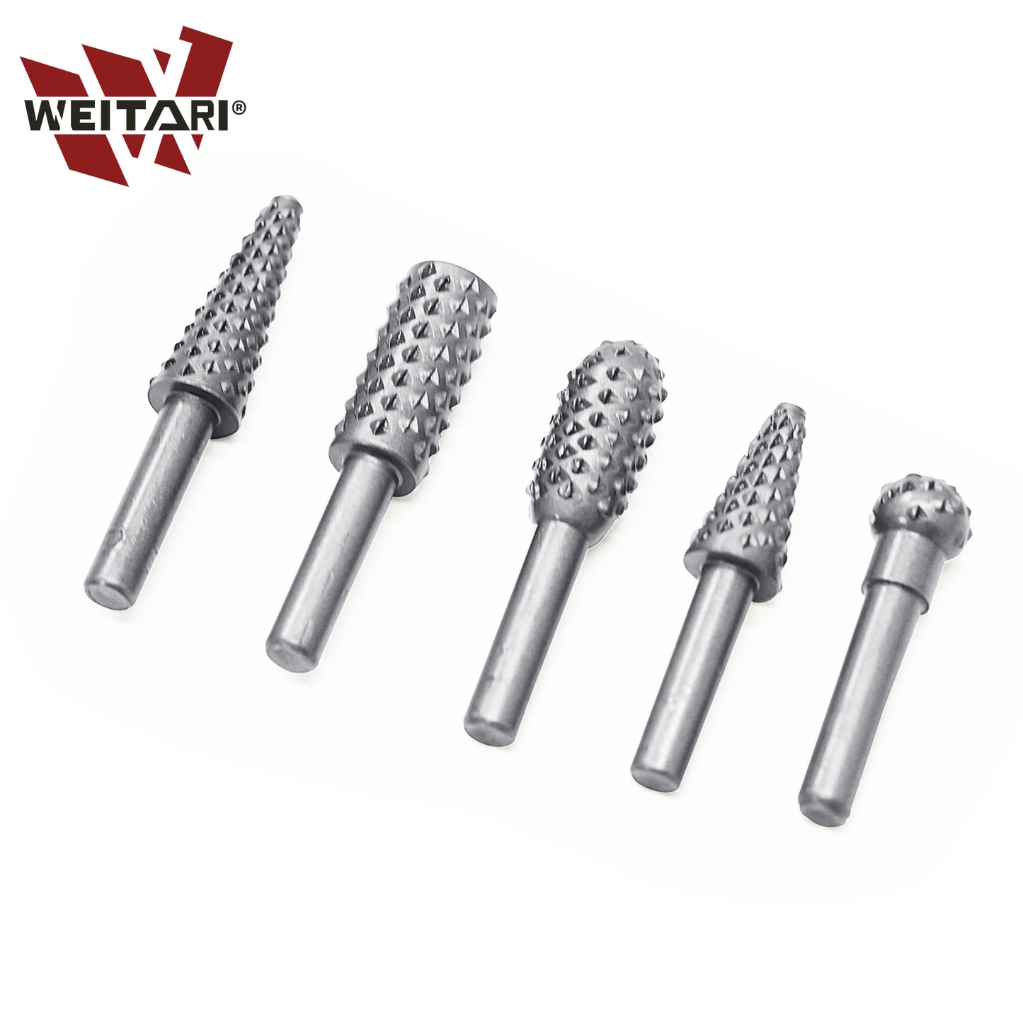 WEITARI 5pcs Rotary File Burr Cutter, Router Bits Woodworking File Rasp Chisel Drill Bit Rotary Cutting Burr Set with 1/4 Inch Shank for DIY Carving, Polishing, Engraving and Drilling