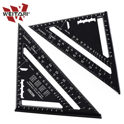 WEITARI 7 inch Rafter Square Triangle Ruler Angle Ruler Aluminum Alloy Double Scale Carpenter Triangle Square Rafter Tool Mensurement Tool for Woodworking and Carpentry