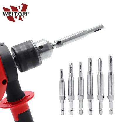 WEITARI 7pcs Self Centering Drill Bit with Hex Key, Hinge Set Tools Hole Alignment Bits 5/64'' 7/64'' 9/64'' 11/64'' 13/64'' 5mm 1/4'' for Woodworking Steel Metal