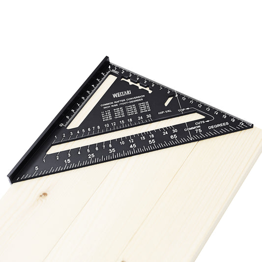 WEITARI 7 inch Rafter Square Triangle Ruler Angle Ruler Aluminum Alloy Double Scale Carpenter Triangle Square Rafter Tool Mensurement Tool for Woodworking and Carpentry