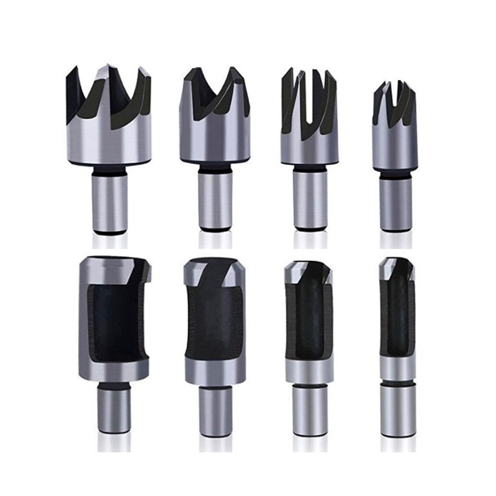 WEITARI 8Pcs Wood Plug Cutter Drill Bit Set Carbon Steel Titanium Coated Woodworking Chamfer Drill Bits Straight and Tapered Taper 5/8" 1/2" 3/8" 1/4" Cutting Tool