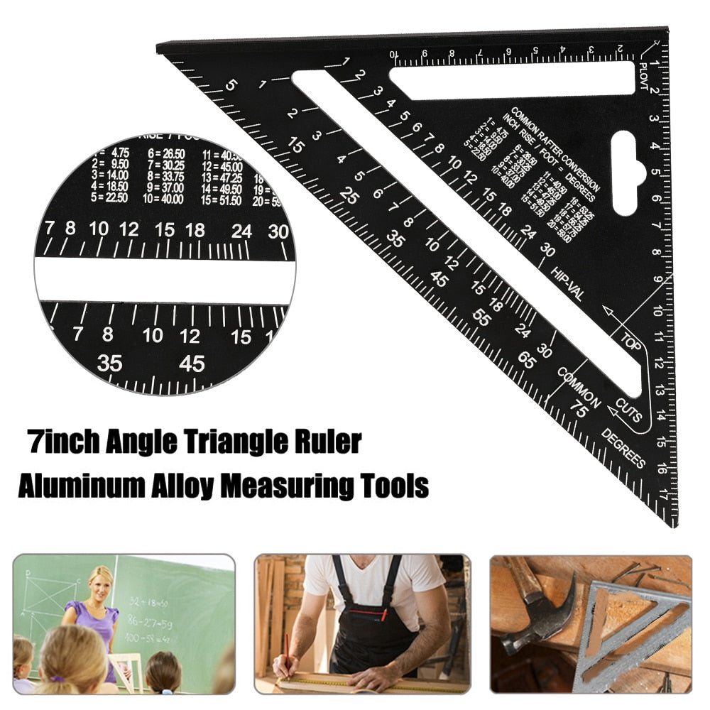 WEITARI 7 inch Rafter Square Triangle Ruler Angle Ruler Aluminum Alloy Double Scale Carpenter Triangle Square Rafter Tool Mensurement Tool for Woodworking and Carpentry