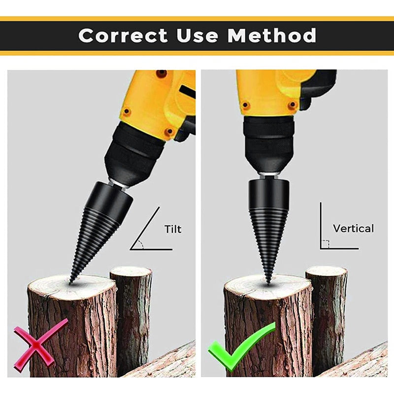 WEITARI Firewood Log Splitter, 3pcs Drill Bit Removable Cones Kindling Wood Splitting logs bits Heavy Duty Electric Drills Screw Cone Driver Hex + Square + Round 32mm/1.26inch