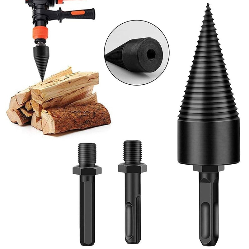 WEITARI Firewood Log Splitter, 3pcs Drill Bit Removable Cones Kindling Wood Splitting logs bits Heavy Duty Electric Drills Screw Cone Driver Hex + Square + Round 32mm/1.26inch