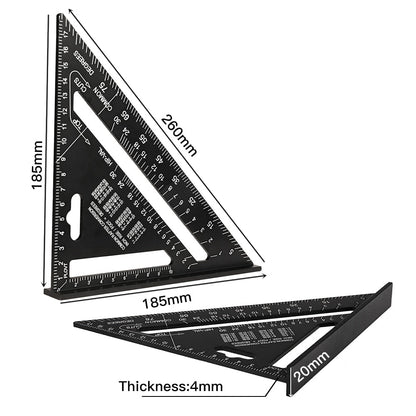 WEITARI 7 inch Rafter Square Triangle Ruler Angle Ruler Aluminum Alloy Double Scale Carpenter Triangle Square Rafter Tool Mensurement Tool for Woodworking and Carpentry