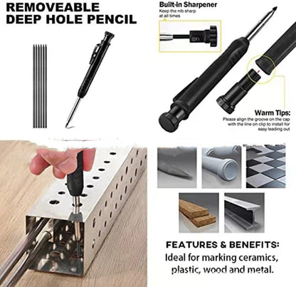 WEITARI Woodworking Graffiti Tools - Graffiti Measuring Aluminum Pencils, DIY Markers with Deep Holes, Adjustable Gauges