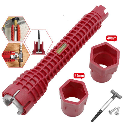 WEITARI® Faucet and Sink Installer Tools, Plumbing Tool Plumber Sink Wrench Installation Pipe Extractor 8-in-1 Multifunctional Wrench for Plumbing Toilet Bowl Bathroom Kitchen (Red)